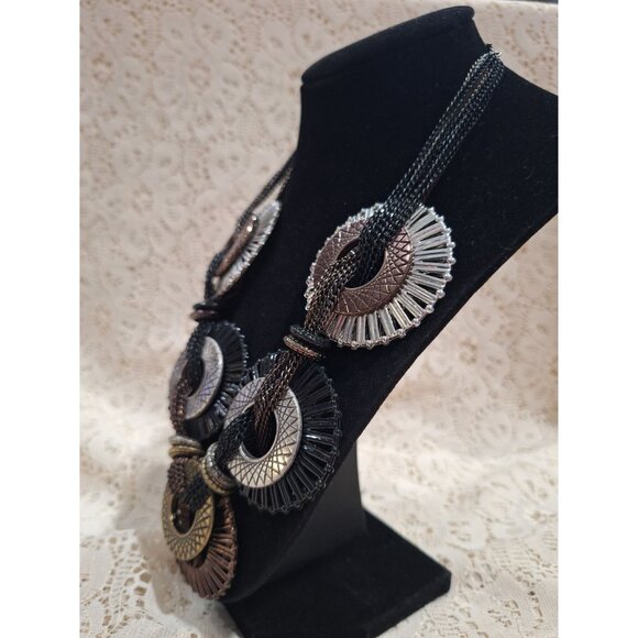 Bold Multi-Textured Black & Silver Statement Necklace - Picture 2 of 3